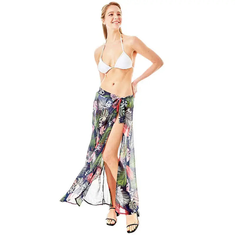 Tropical Leaf Beach Wrap Skirt - Madeline Love - Flyclothing LLC