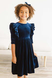 Navy Velvet Ruffle Twirl Dress - Mila & Rose ® - Flyclothing LLC