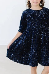 Navy Blue Velvet Sequin Dress - Mila & Rose ® - Flyclothing LLC