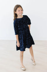 Navy Blue Velvet Sequin Dress - Mila & Rose ® - Flyclothing LLC