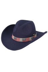 C.C US Flag Rhinestone Trim Band Felt Cowboy Hat - Madeline Love - Flyclothing LLC