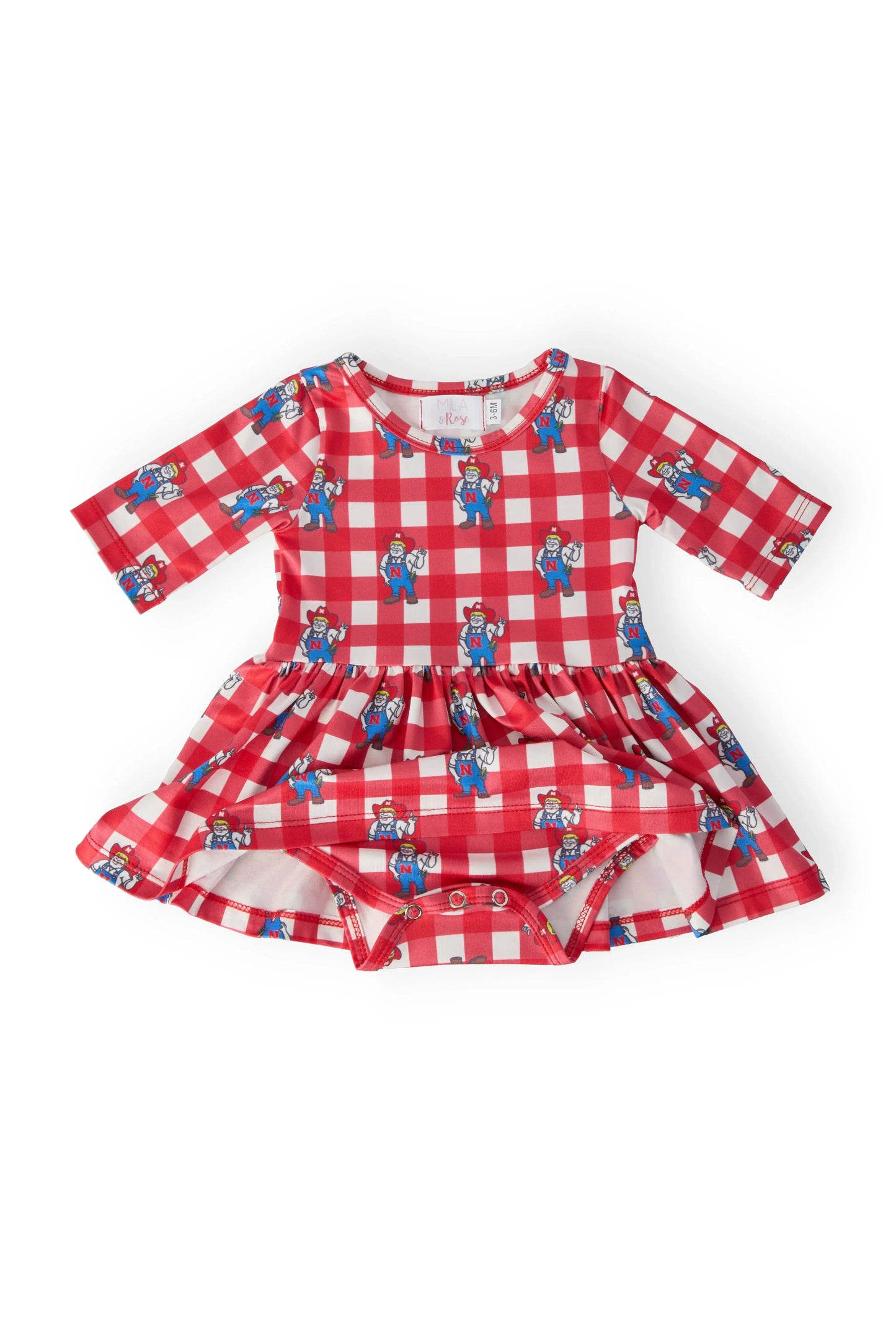 Nebraska Plaid Herbie Husker 3/4 Sleeve Twirl Bodysuit - Mila & Rose ® - Flyclothing LLC