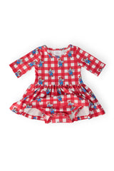 Nebraska Plaid Herbie Husker 3/4 Sleeve Twirl Bodysuit - Mila & Rose ® - Flyclothing LLC