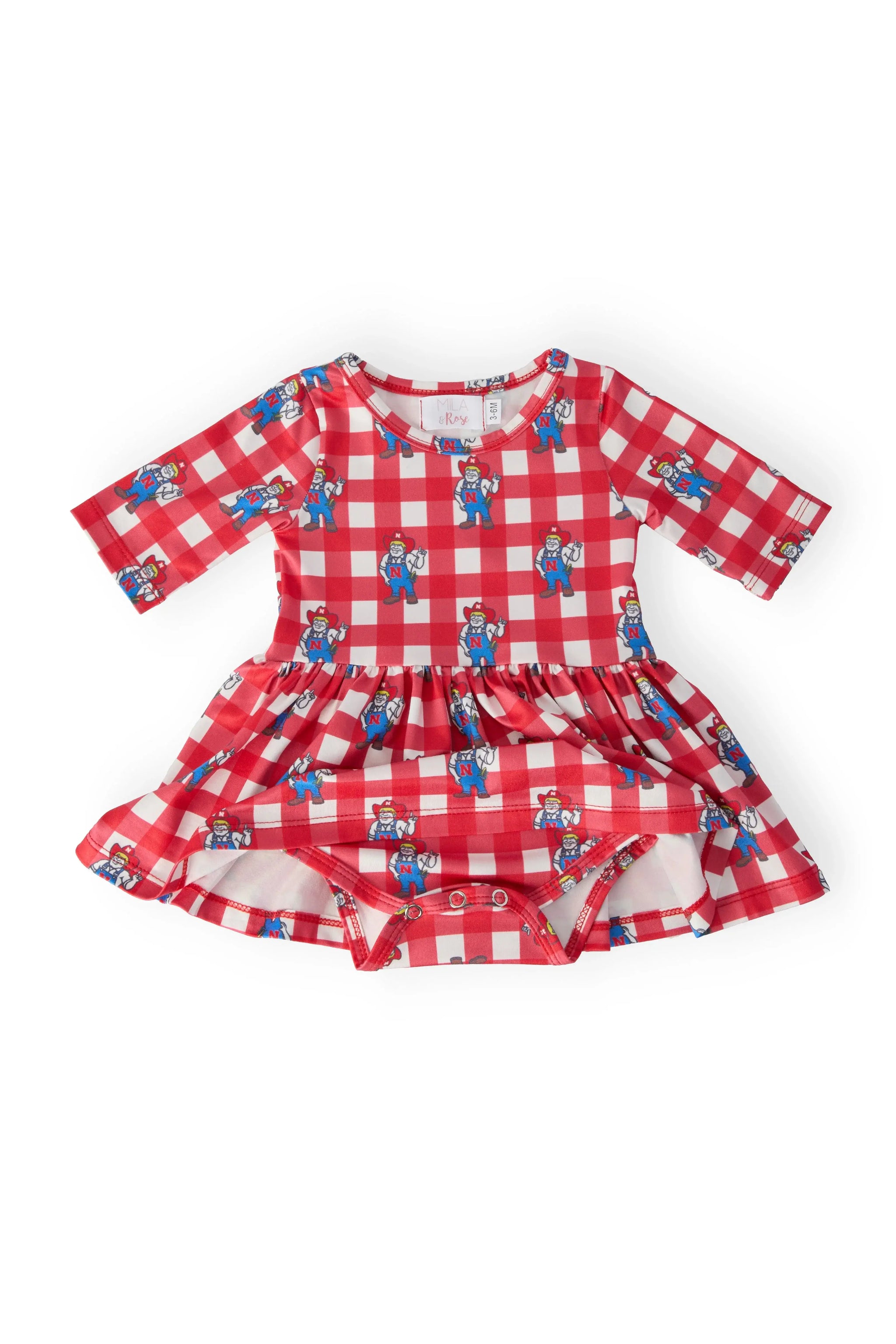 Nebraska Plaid Herbie Husker 3/4 Sleeve Twirl Bodysuit - Mila & Rose ® - Flyclothing LLC