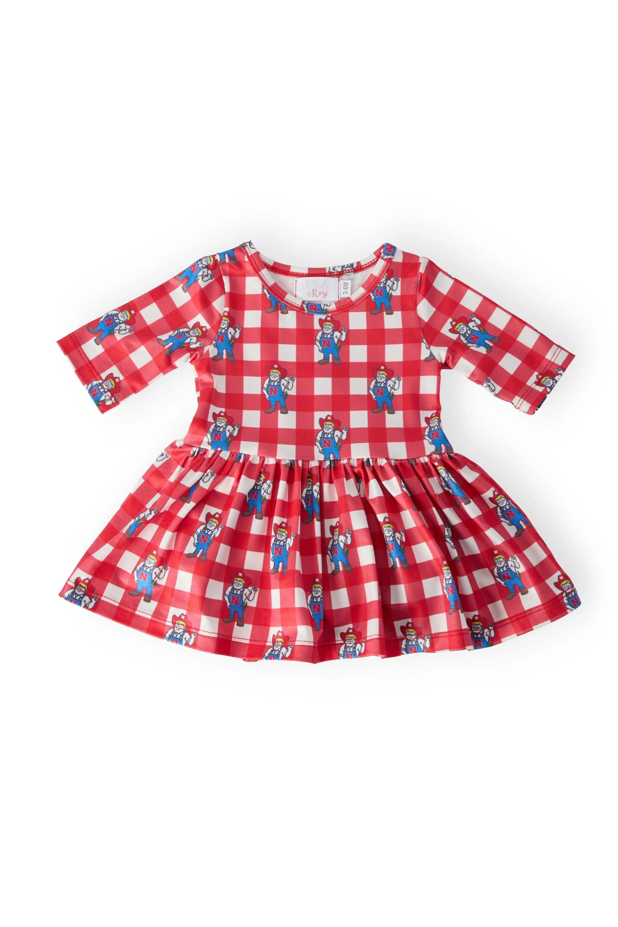 Nebraska Plaid Herbie Husker 3/4 Sleeve Twirl Bodysuit - Mila & Rose ® - Flyclothing LLC