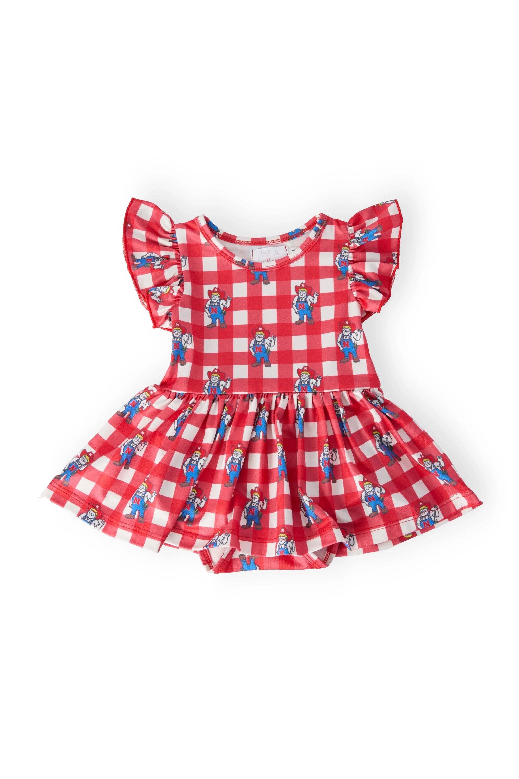 Nebraska Plaid Herbie Husker Flutter Twirl Bodysuit - Mila & Rose ® - Flyclothing LLC
