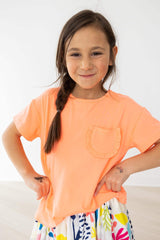 Neon Coral Ruffle Pocket Tee - Mila & Rose ® - Flyclothing LLC