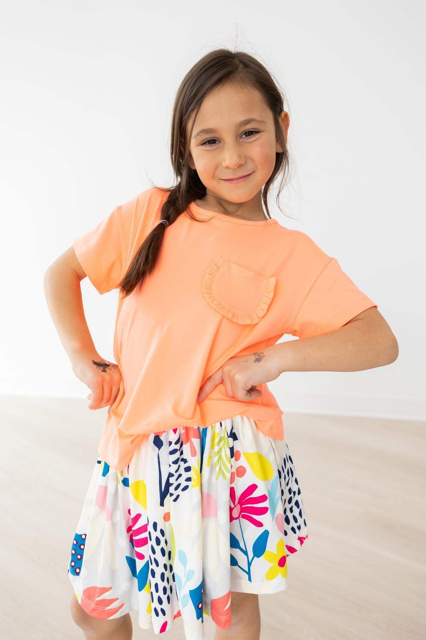 Neon Coral Ruffle Pocket Tee - Mila & Rose ® - Flyclothing LLC