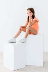 Neon Coral S/S Flutter Sleeve Leotard - Mila & Rose ® - Flyclothing LLC