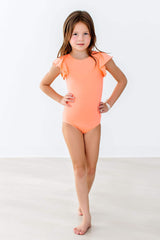 Neon Coral S/S Flutter Sleeve Leotard - Mila & Rose ® - Flyclothing LLC