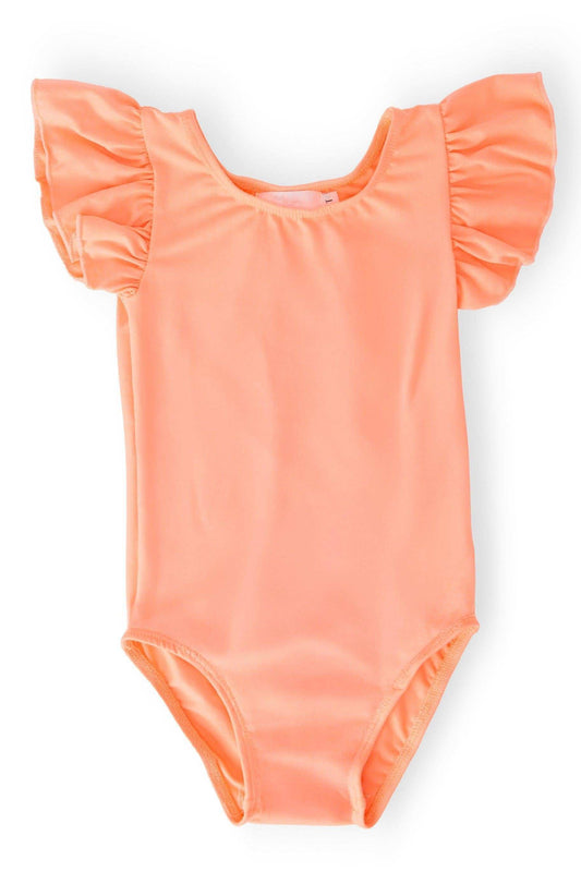 Neon Coral S/S Flutter Sleeve Leotard - Mila & Rose ® - Flyclothing LLC