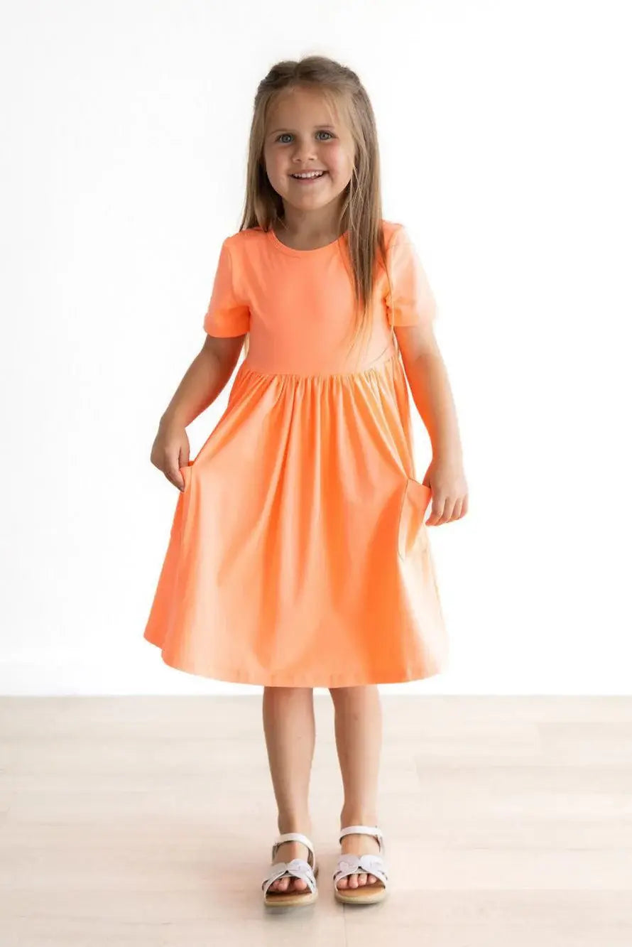 Neon Coral S/S Pocket Twirl Dress - Mila & Rose ® - Flyclothing LLC