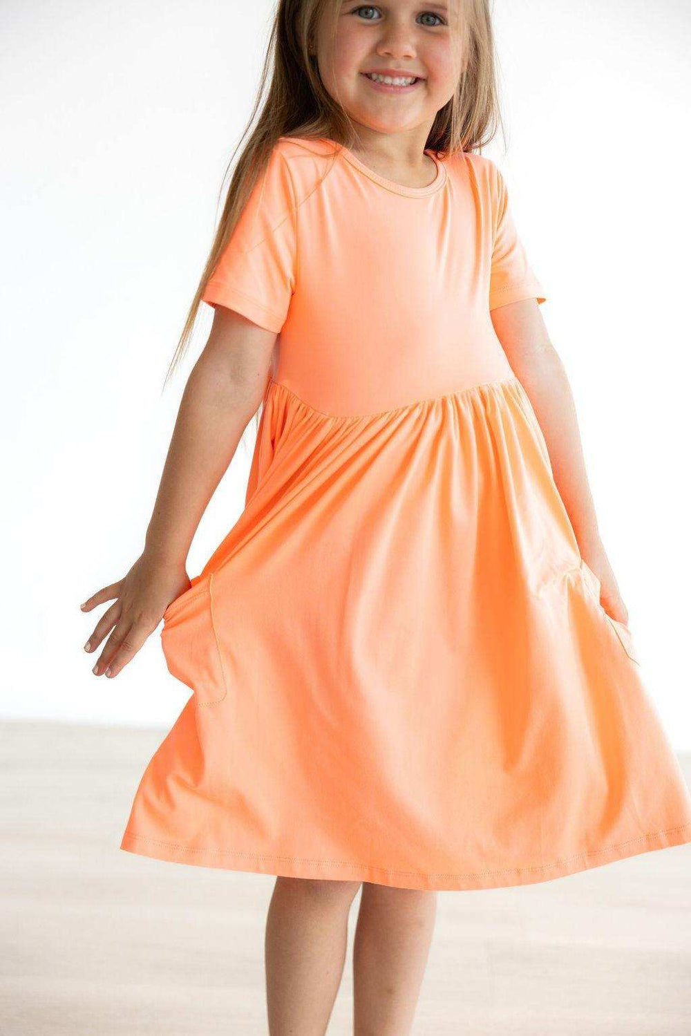 Neon Coral S/S Pocket Twirl Dress - Mila & Rose ® - Flyclothing LLC