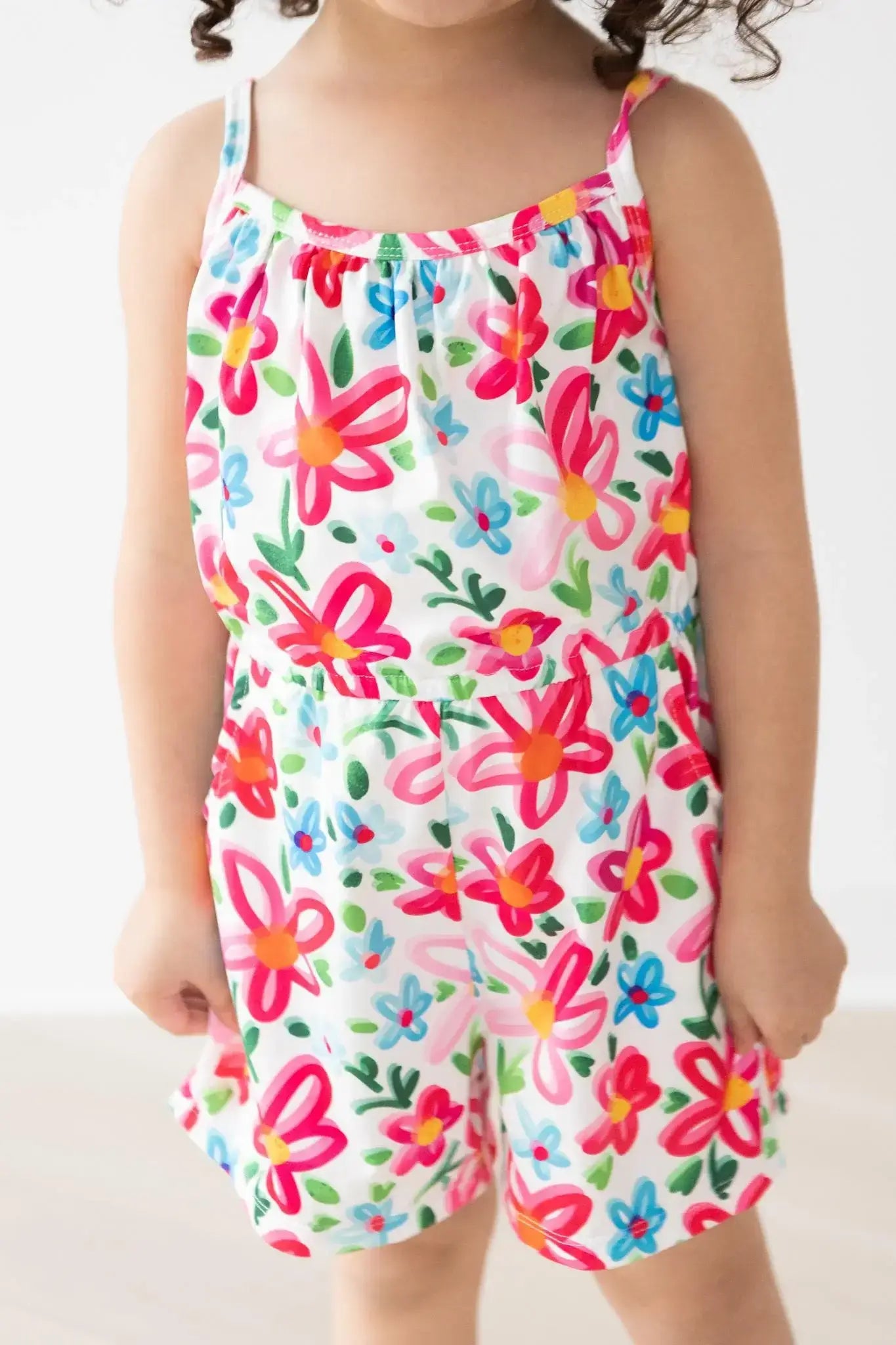 Neon Floral Strappy Play Romper - Mila & Rose ® - Flyclothing LLC