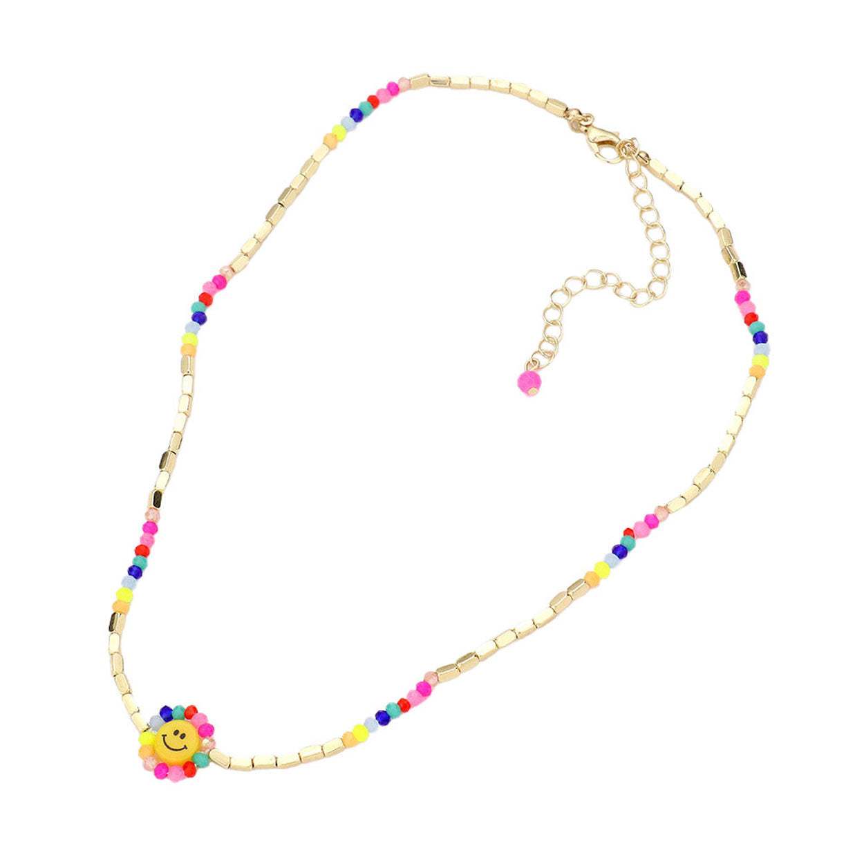 Faceted Bead Trimmed Smile Accented Necklace - Madeline Love - Flyclothing LLC
