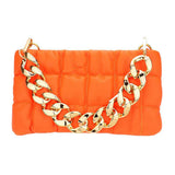 Faux Leather Padded Shoulder Crossbody Bag With Chain Strap - Madeline Love - Flyclothing LLC