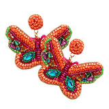 Felt Back Multi Stone Beaded Butterfly Dangle Earrings - Madeline Love - Flyclothing LLC
