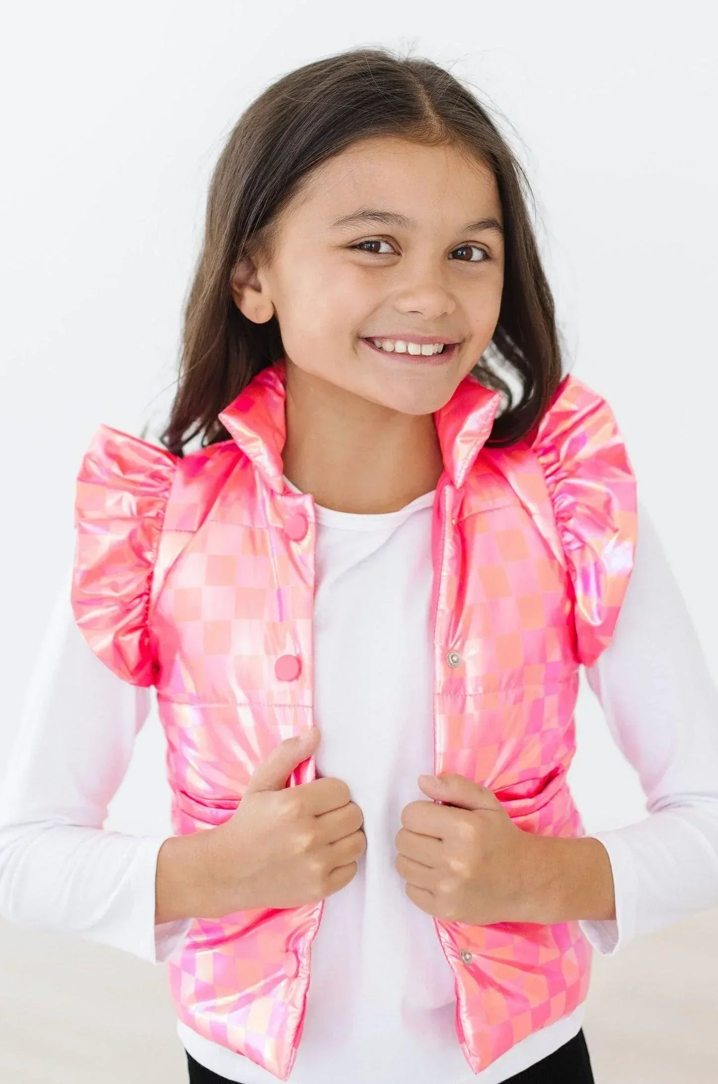 Neon Pink Checker Puffer Vest - Mila & Rose ® - Flyclothing LLC