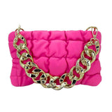 Faux Leather Padded Shoulder Crossbody Bag With Chain Strap - Madeline Love - Flyclothing LLC