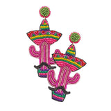 Felt Back Seed Beaded Cactus Dangle Earrings - Madeline Love - Flyclothing LLC