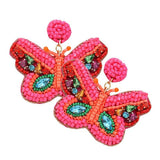 Felt Back Multi Stone Beaded Butterfly Dangle Earrings - Madeline Love - Flyclothing LLC