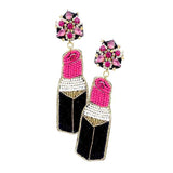 Felt Back Seed Beaded Lipstick Dangle Earrings - Madeline Love - Flyclothing LLC