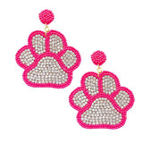 Felt Back Seed Beaded Trimmed Bling Paw Dangle Earrings - Madeline Love - Flyclothing LLC