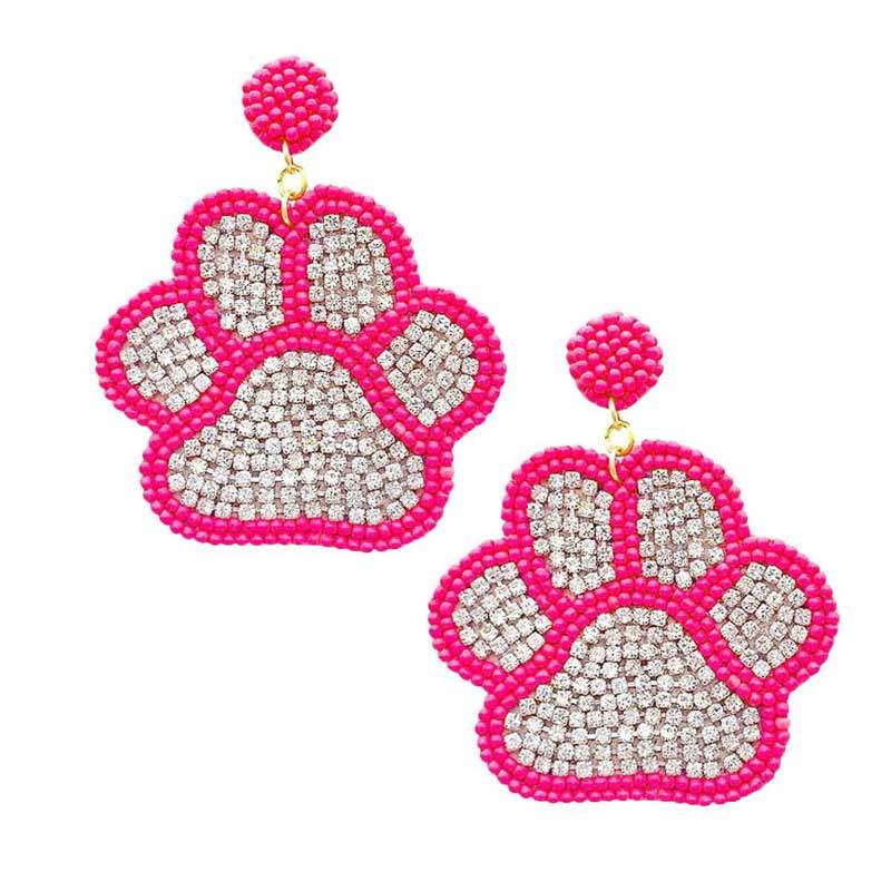 Felt Back Seed Beaded Trimmed Bling Paw Dangle Earrings - Madeline Love - Flyclothing LLC