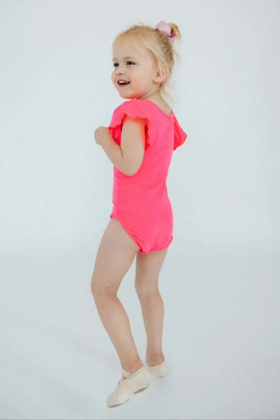 Neon Pink S/S Flutter Sleeve Leotard - Mila & Rose ® - Flyclothing LLC