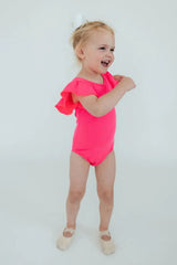 Neon Pink S/S Flutter Sleeve Leotard - Mila & Rose ® - Flyclothing LLC