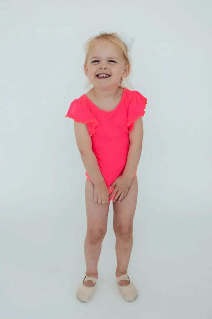 Neon Pink S/S Flutter Sleeve Leotard - Mila & Rose ® - Flyclothing LLC