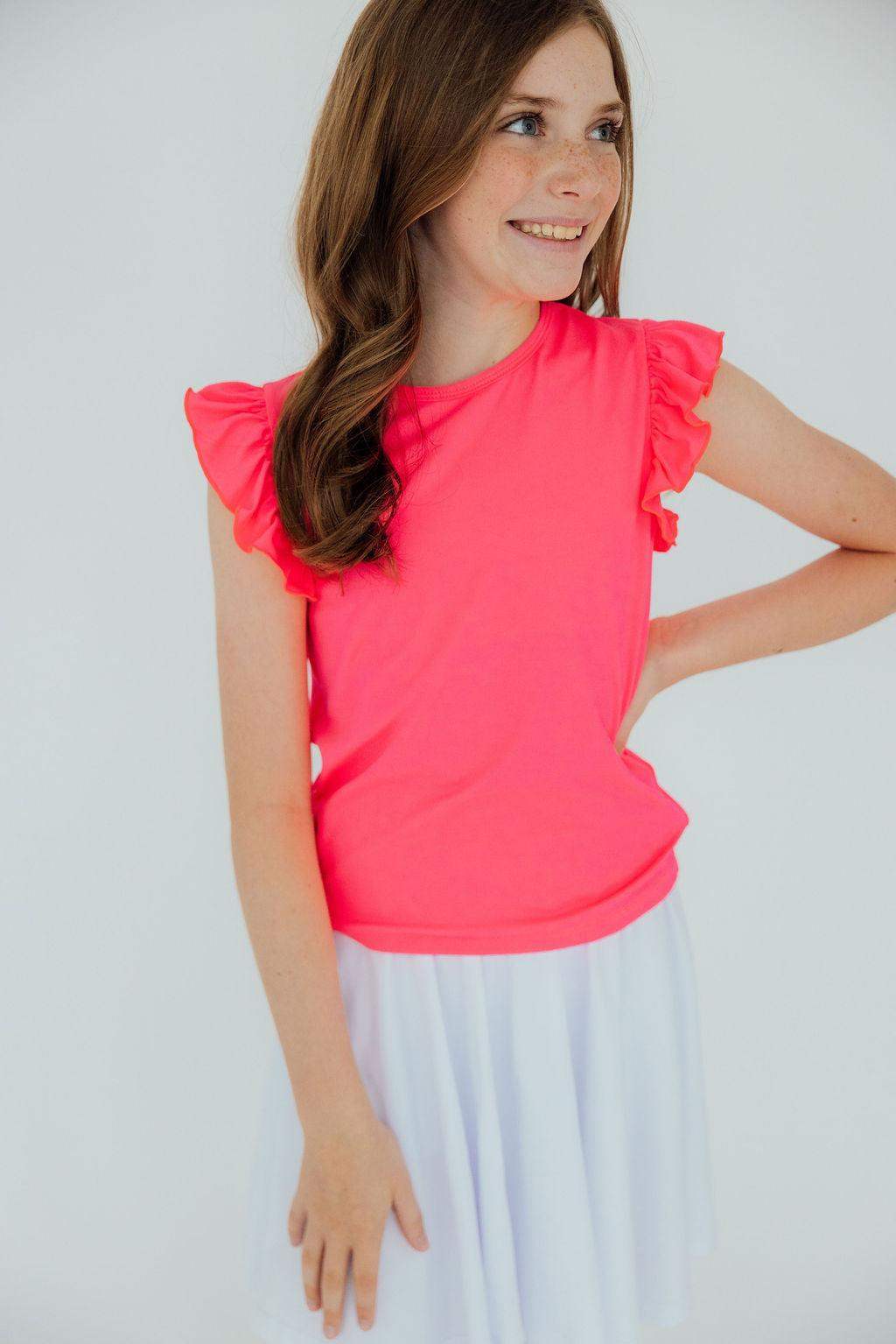 Neon Pink S/S Ruffle Tee - Mila & Rose ® - Flyclothing LLC
