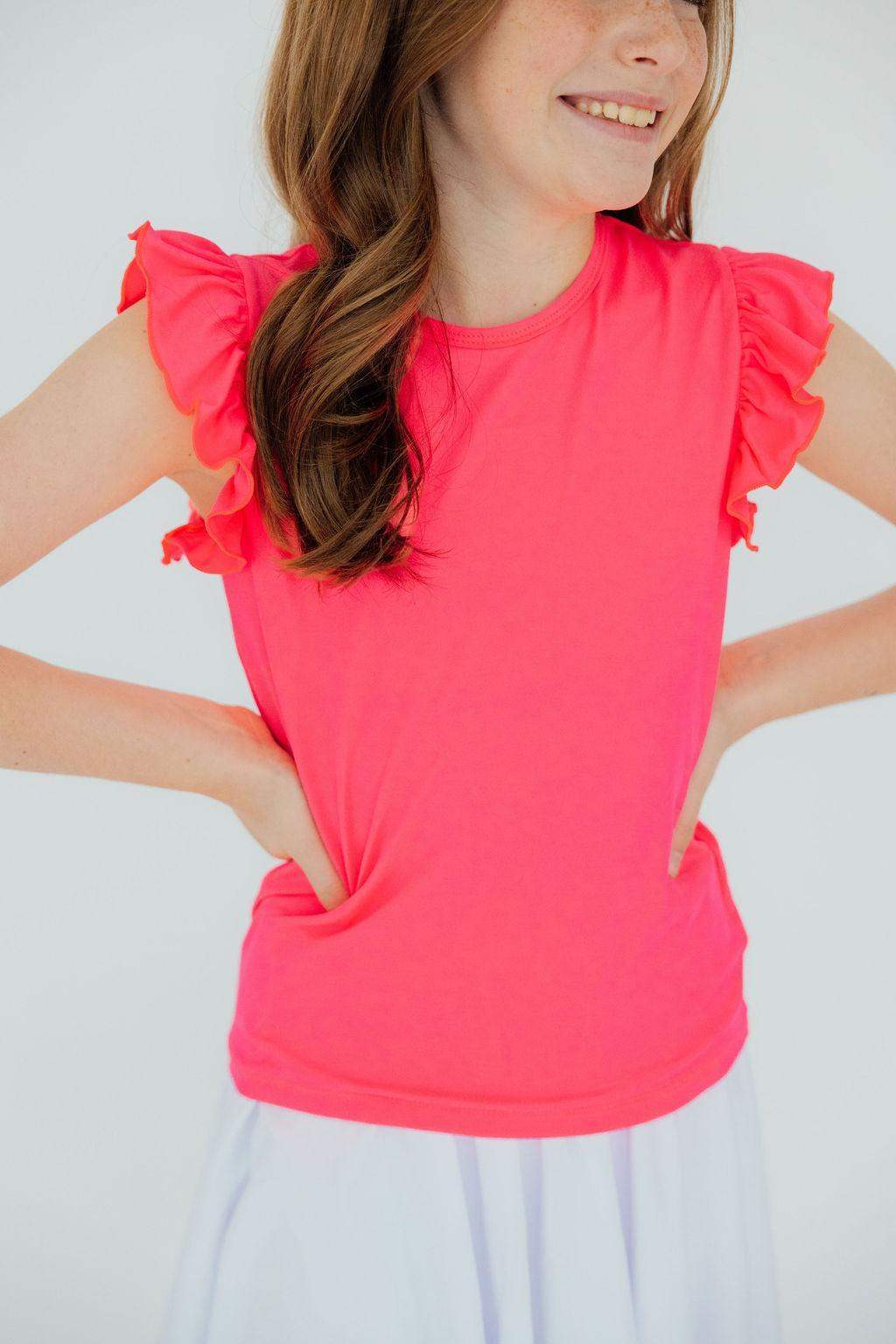 Neon Pink S/S Ruffle Tee - Mila & Rose ® - Flyclothing LLC