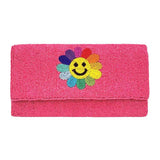 Smile Flower Accented Seed Beaded Clutch Crossbody Bag - Madeline Love - Flyclothing LLC