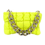 Faux Leather Padded Shoulder Crossbody Bag With Chain Strap - Madeline Love - Flyclothing LLC
