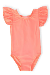 Neon Coral S/S Flutter Sleeve Leotard - Mila & Rose ® - Flyclothing LLC