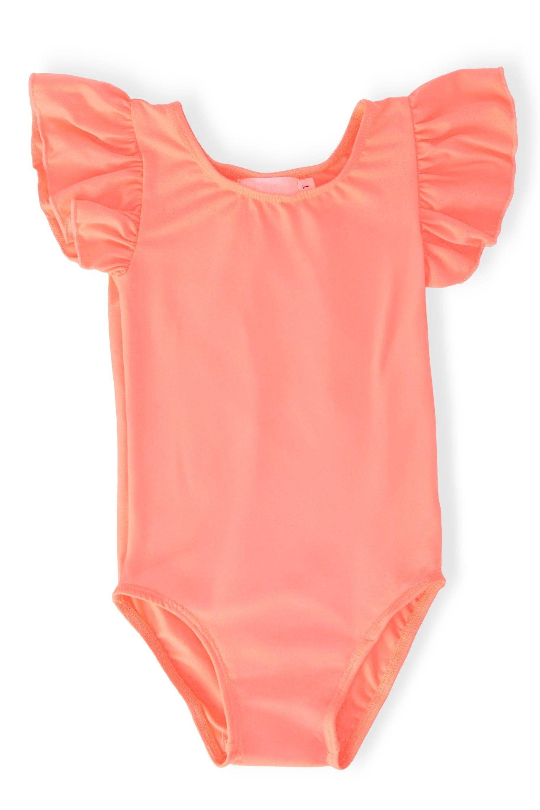 Neon Coral S/S Flutter Sleeve Leotard - Mila & Rose ® - Flyclothing LLC
