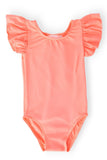 Neon Coral S/S Flutter Sleeve Leotard