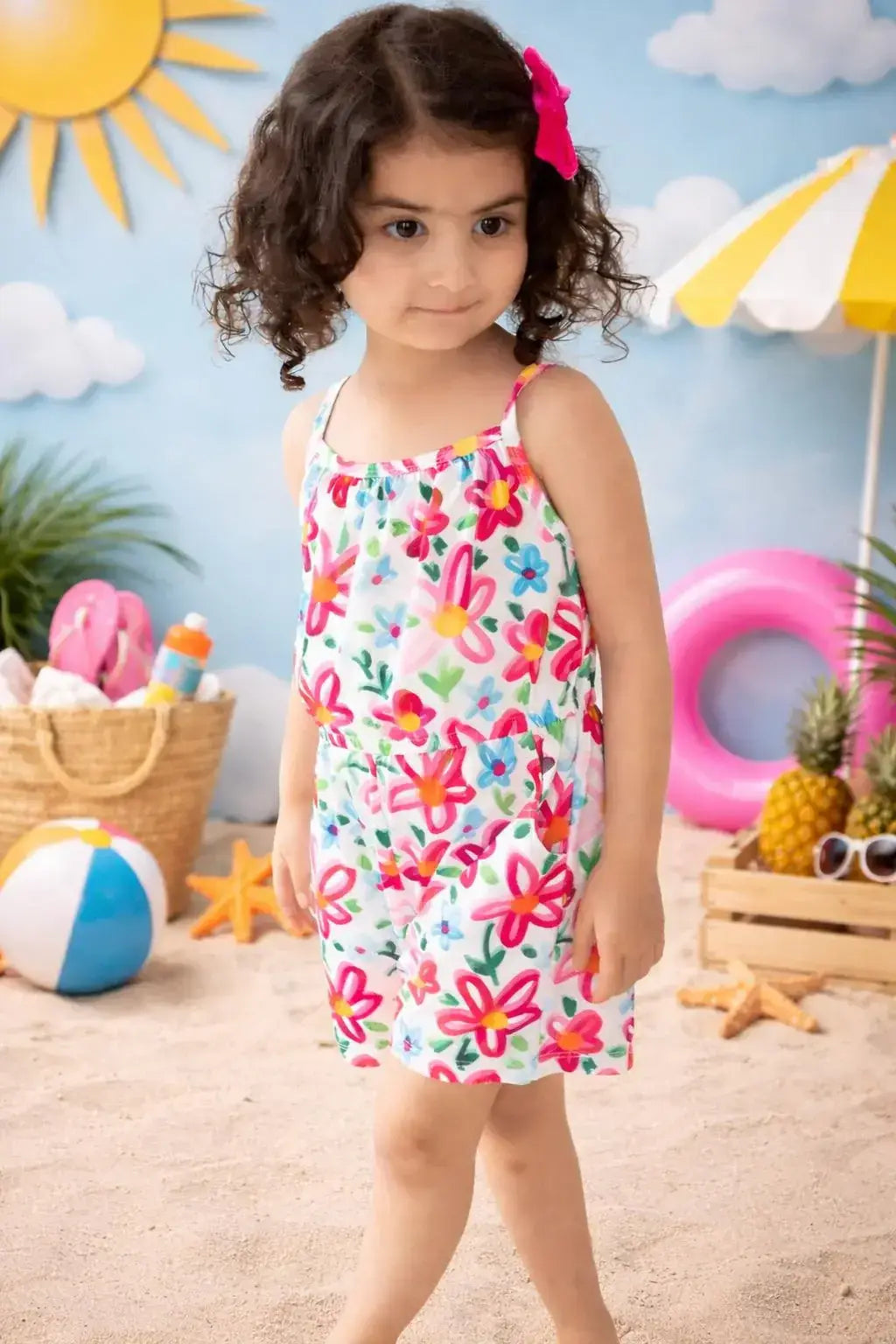 Neon Floral Strappy Play Romper - Mila & Rose ® - Flyclothing LLC