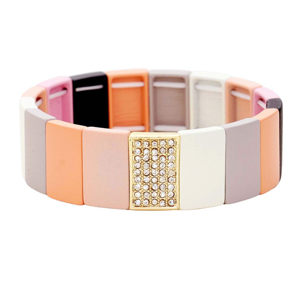 Colorful Wood Rectangle Rhinestone Pave Stretch Bracelet - Madeline Love - Flyclothing LLC