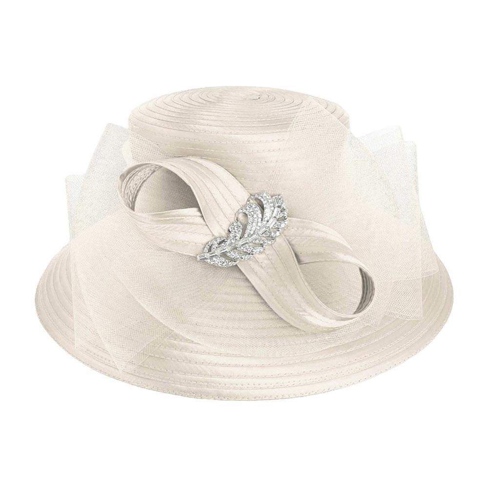 Rhinestone Embellished Feather Accented Mesh Bow Dressy Hat - Madeline Love - Flyclothing LLC