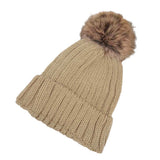 Solid Knit Faux Fur Pom Pom Beanie Hat - Madeline Love - Flyclothing LLC