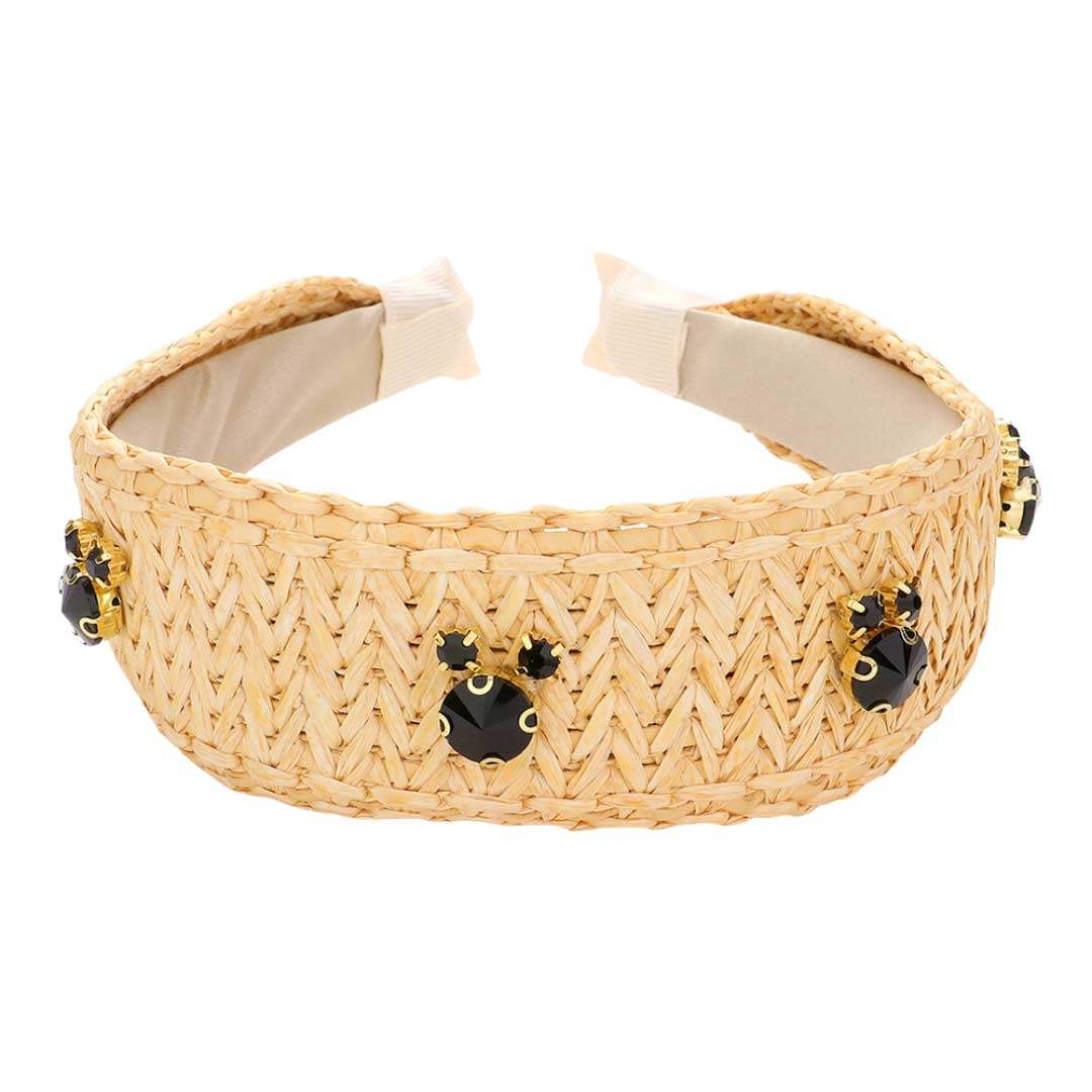 Stone Embellished Woven Straw Headband - Madeline Love - Flyclothing LLC
