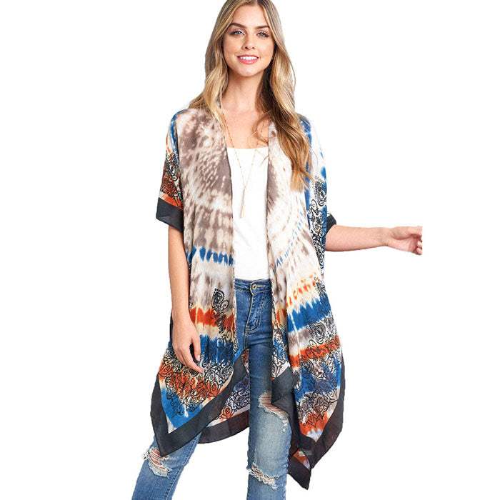 Tie Dye Boho Printed Cover Up Kimono Poncho - Madeline Love - Flyclothing LLC