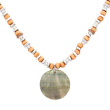 Wood Heishi Beaded Abalone Pendant Necklace - Madeline Love - Flyclothing LLC