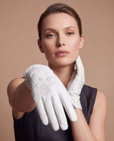 PZ01 (white) – Embroidered unlined Italian lambskin opera gloves - Leather Gloves Online - Flyclothing LLC