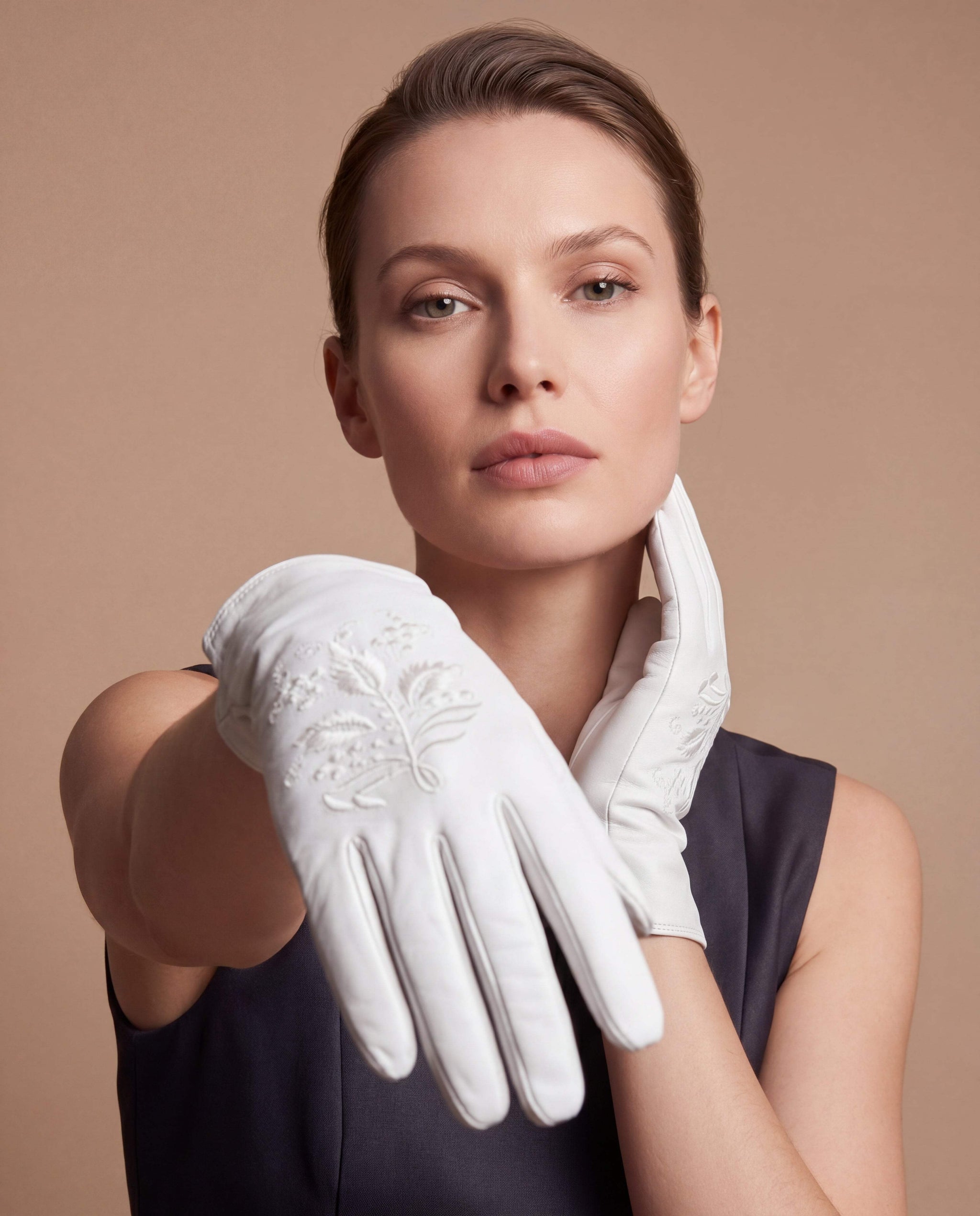 PZ01 (white) – Embroidered unlined Italian lambskin opera gloves - Leather Gloves Online - Flyclothing LLC