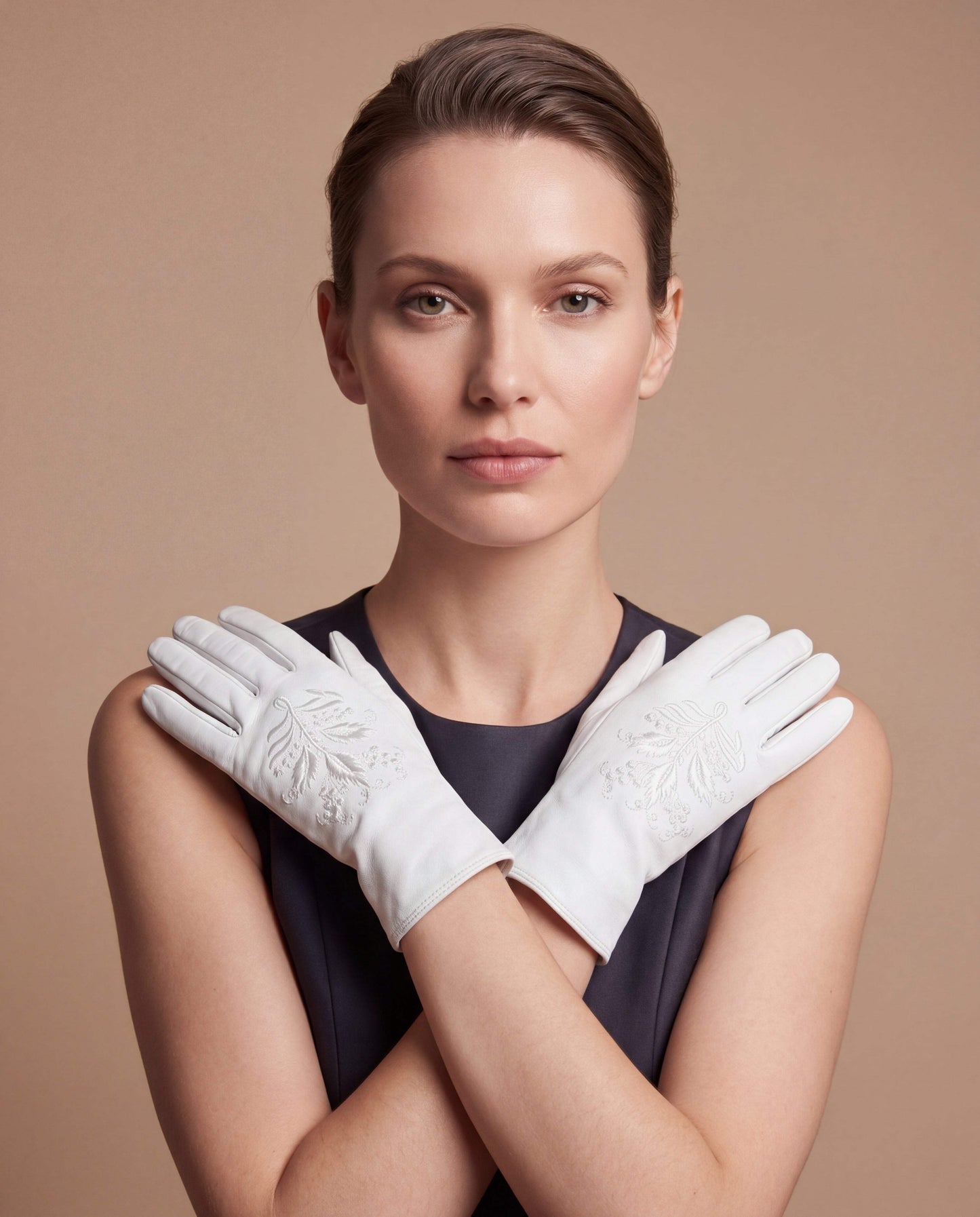 PZ01 (white) – Embroidered unlined Italian lambskin opera gloves - Leather Gloves Online - Flyclothing LLC