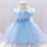 Newborn Baby Girl Birthday Baptism Dress One Shoulder Puff Sleeves Princess Dress - MyKids-USA™