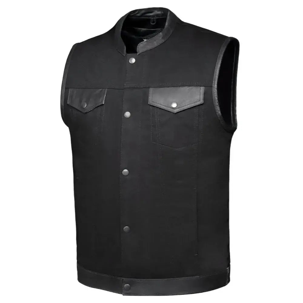 Nightrider - Men's Club Style Denim/Leather Motorcycle Vest - Unik Just for Bikers - Flyclothing LLC